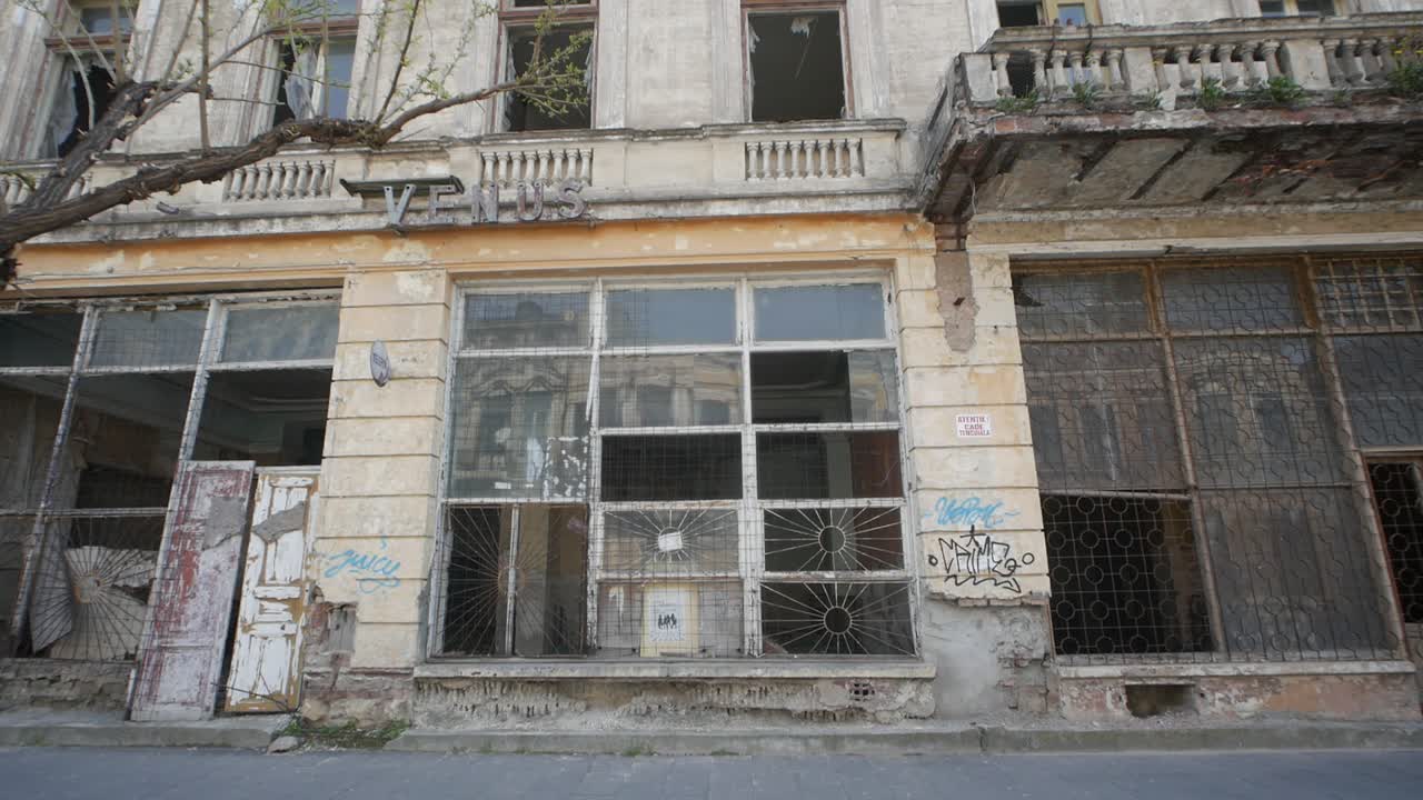 Braila, Romania. April 24 2019. Old buildings. Crumbling valuable architecture.
