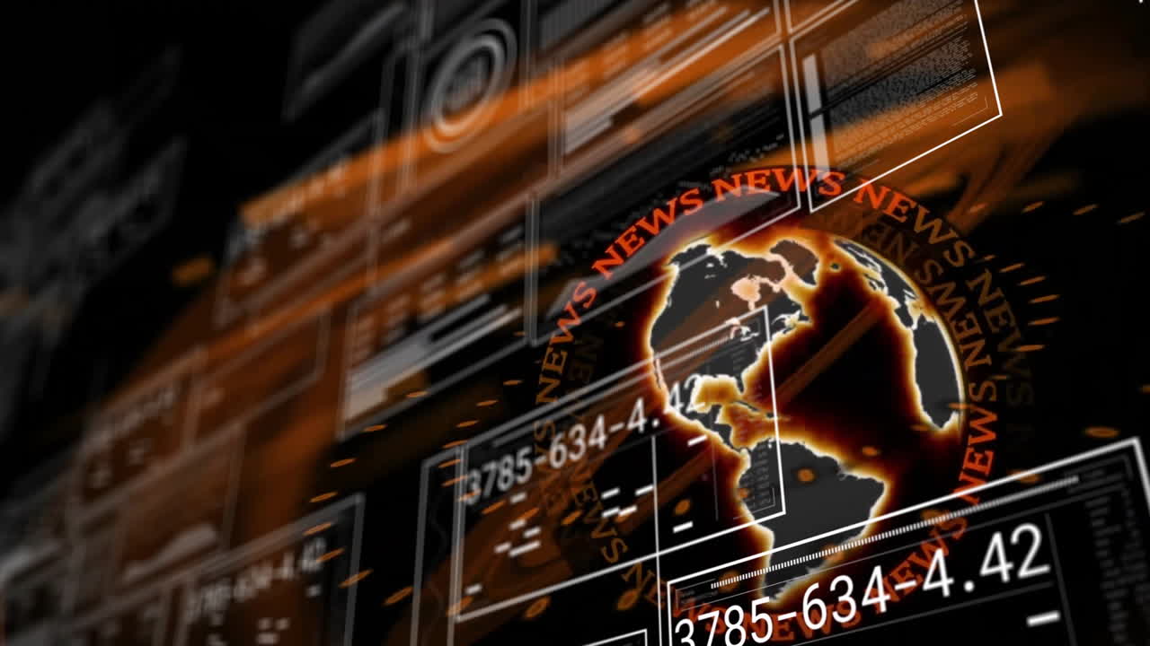 animación del procesamiento de datos sobre el globo sobre fondo negro