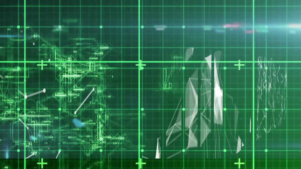 그리드와 연결 네트워크를 통한 데이터 처리의 애니메이션