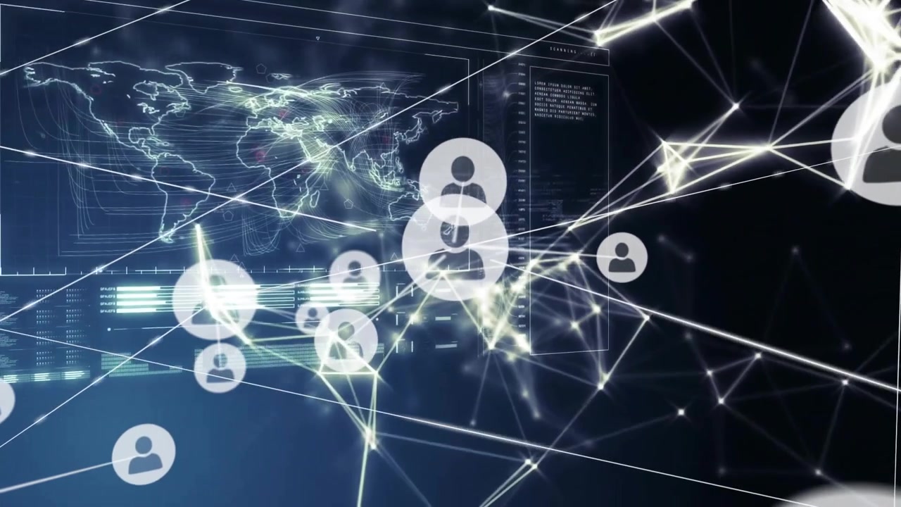 Network connections and coding animation over digital icons and text