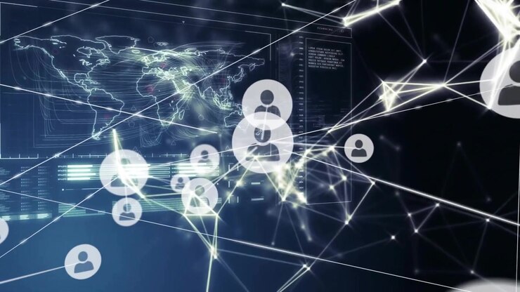 Network connections and coding animation over digital icons and text