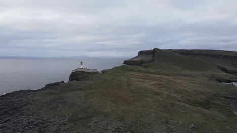 4k drone point of view of neist point lighthouse