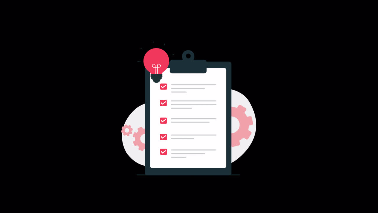 Animated Checklist with Lightbulb and Gears for Task Completion