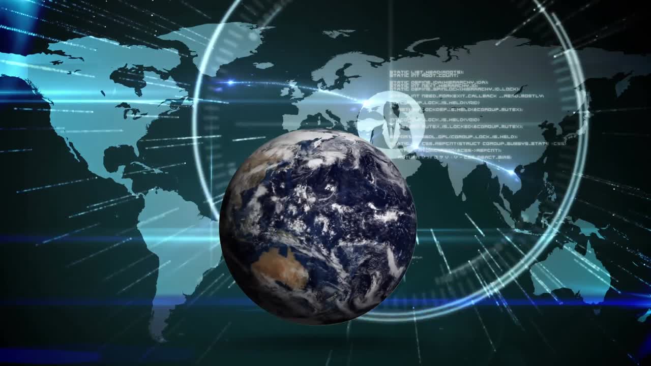 지구 지도에서 회전하는 디지털 지구