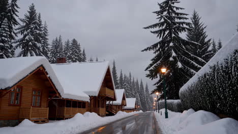 snowy mountain village at dusk