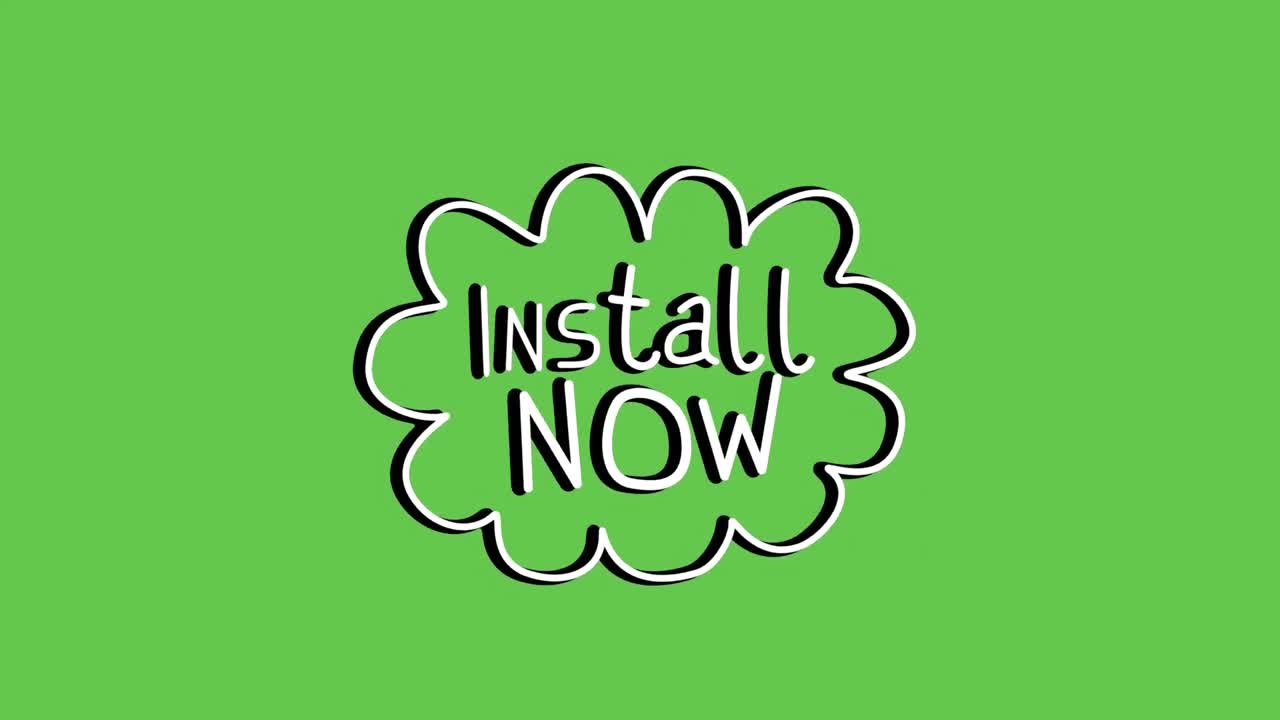 ⁇ 색 단어의 애니메이션이 녹색 배경에 있는 음성 거품 안에서 반 ⁇ 이는 것을 설치합니다.