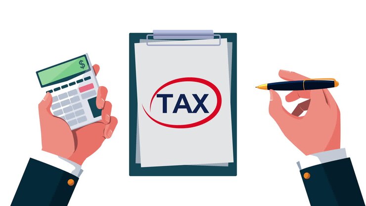 steuertagsanimation mit handhebung von rechner und stift