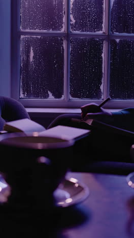 rainy night writing by the window