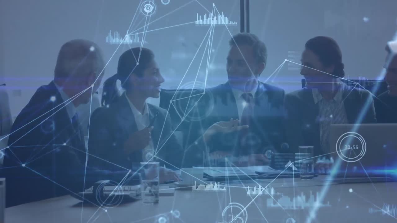 animación de una red de conexiones entre diversos empresarios que hablan y trabajan