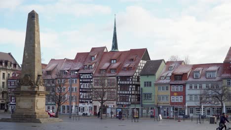 half timbered houses in historic old town of erfurt next to domplatz