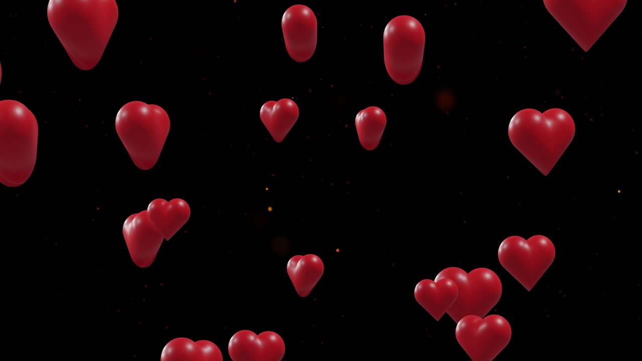 검은 바탕에 있는 밝은 반점 위에  ⁇ 은 심장의 애니메이션