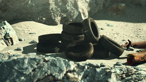 Old-car-tires-on-the-beach