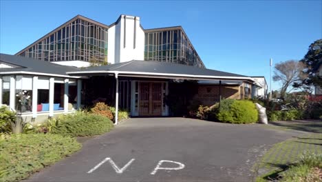 shot of religious chapel or funeral home for funeral service