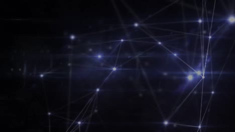 animation of dots connected with lines over lens flares against black background