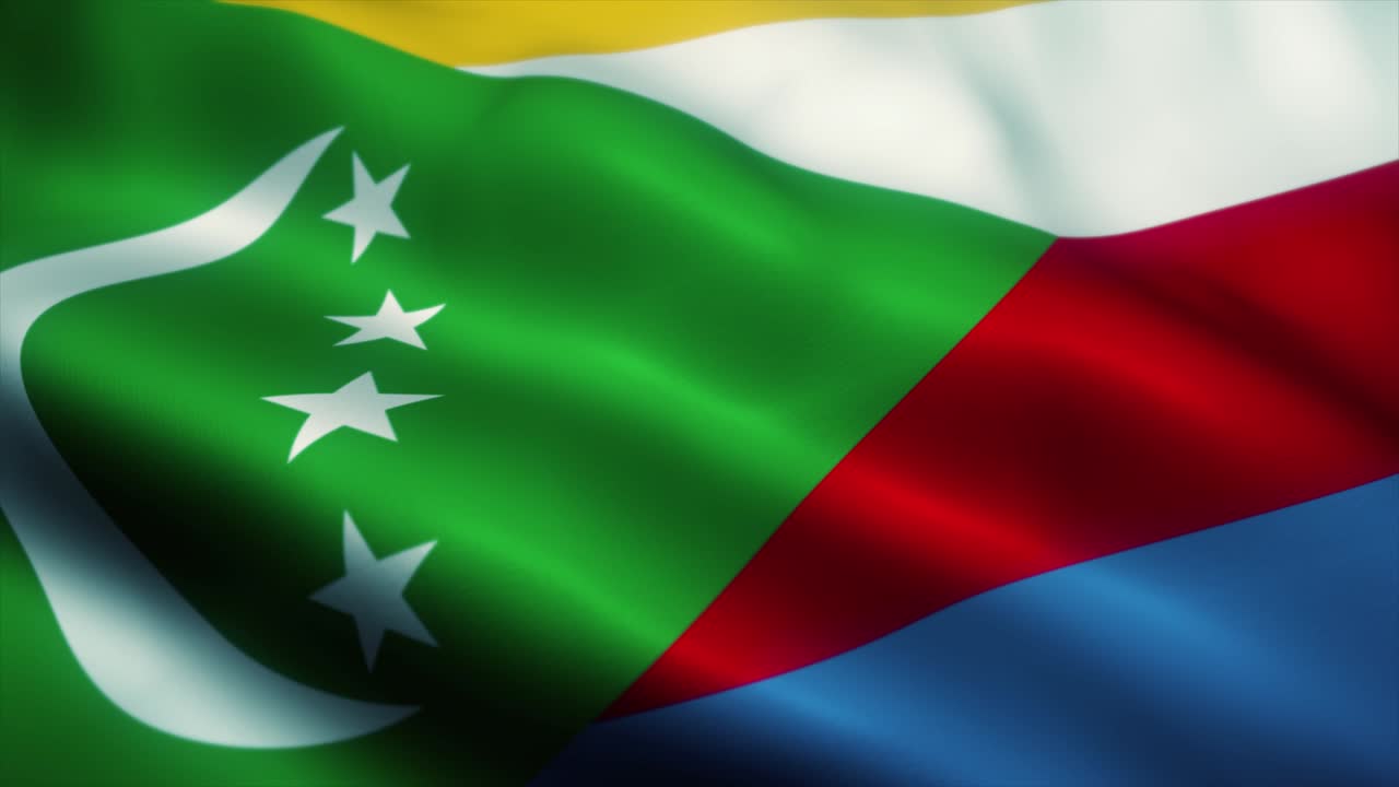 la bandera de las comoras ondeando en el viento. la bandera nacional de las comoros. el signo de las comoras animación de bucle sin costuras. 4k