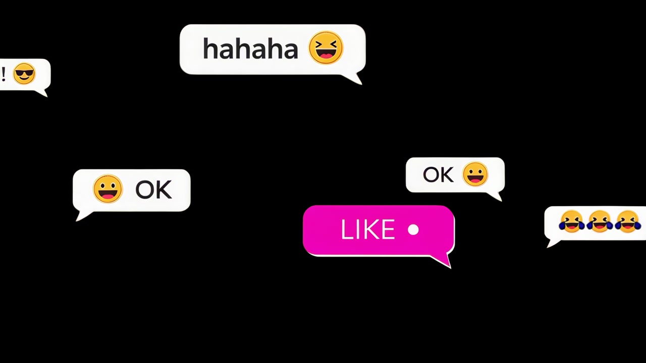 Farverige chatboble-emojis, animeret overlay, transparent 4K-video, alfakanal, ProRes 4444