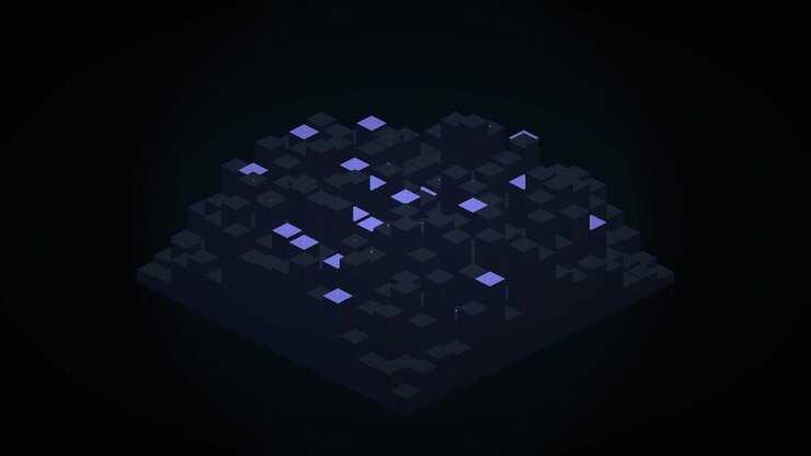 Abstract Isometric Grid of Glowing Cubes Moving in Waves