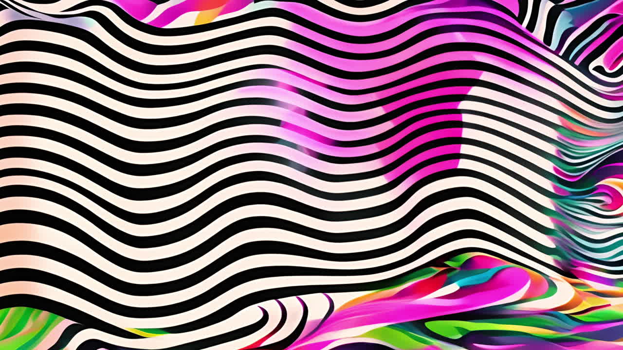 Colorful abstract shapes and wavy black-and-white lines animation