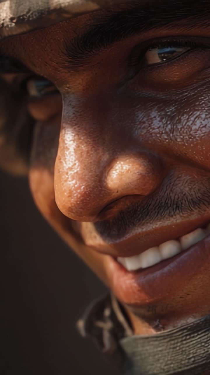 Captivating Close-Up of a Soldier's Expression Showcasing Resilience and Determination in a Moment of Capture