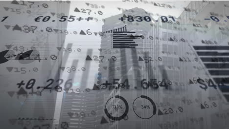 aktienmarkt und statistische datenverarbeitung gegen hohe gebäude im hintergrund