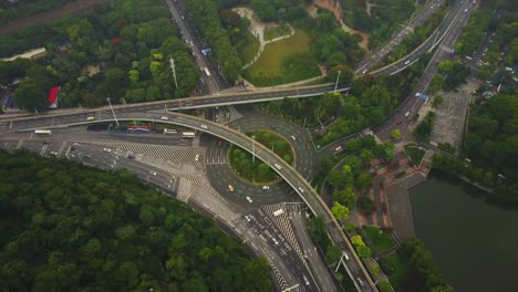 day time wuhan cityscape traffic road junction aerial panorama 4k china