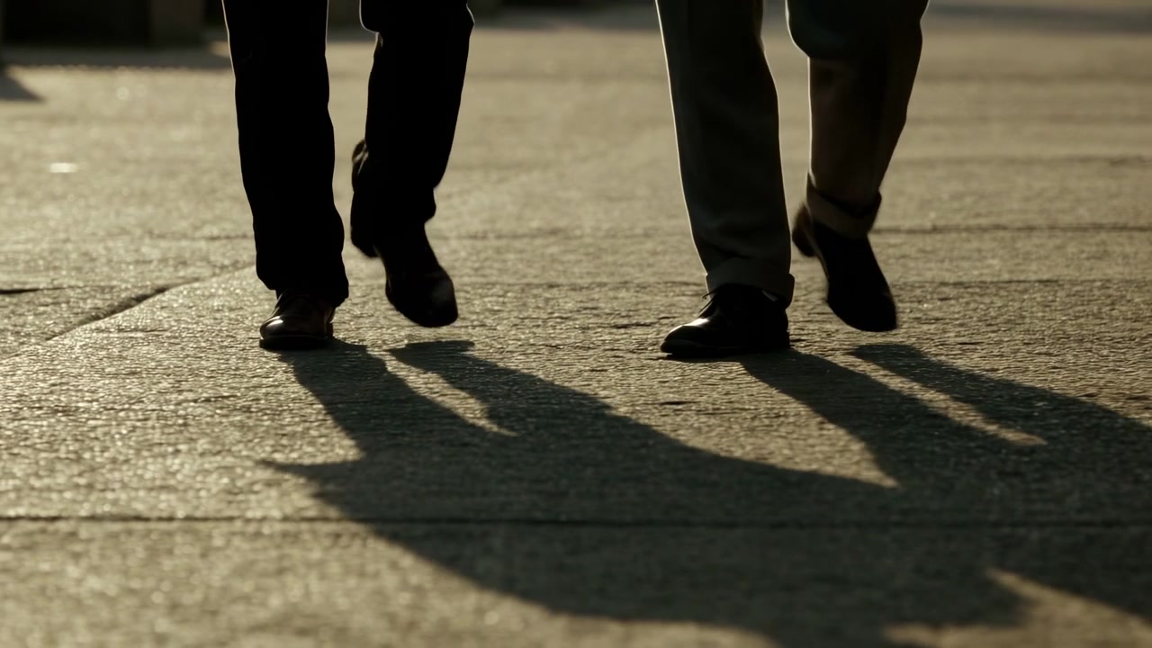 Due individui in piedi immobili in fila su una superficie di cemento, probabilmente una piazza o un cortile, con un'atmosfera neutra, forse contemplativa o formale, adatta per eventi aziendali e incontri professionali.