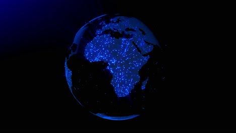 cámara que se aleja de la tierra azul giratoria formada por partículas que brillan y emiten rayos de luz