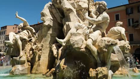 Statues-of-the-Fountain-of-the-Four-Rivers-Piazza-Navona,-Rome,-Italy