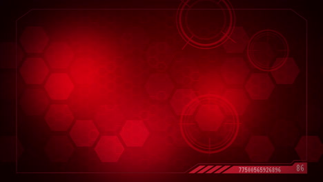 dynamic colorful red hexagon with digital connection concept background. abstract looped animated frame with numbers. hud display.