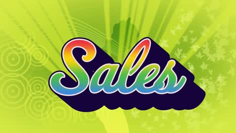 animation of the word sales in colourful letters with dancing woman and graphic shapes
