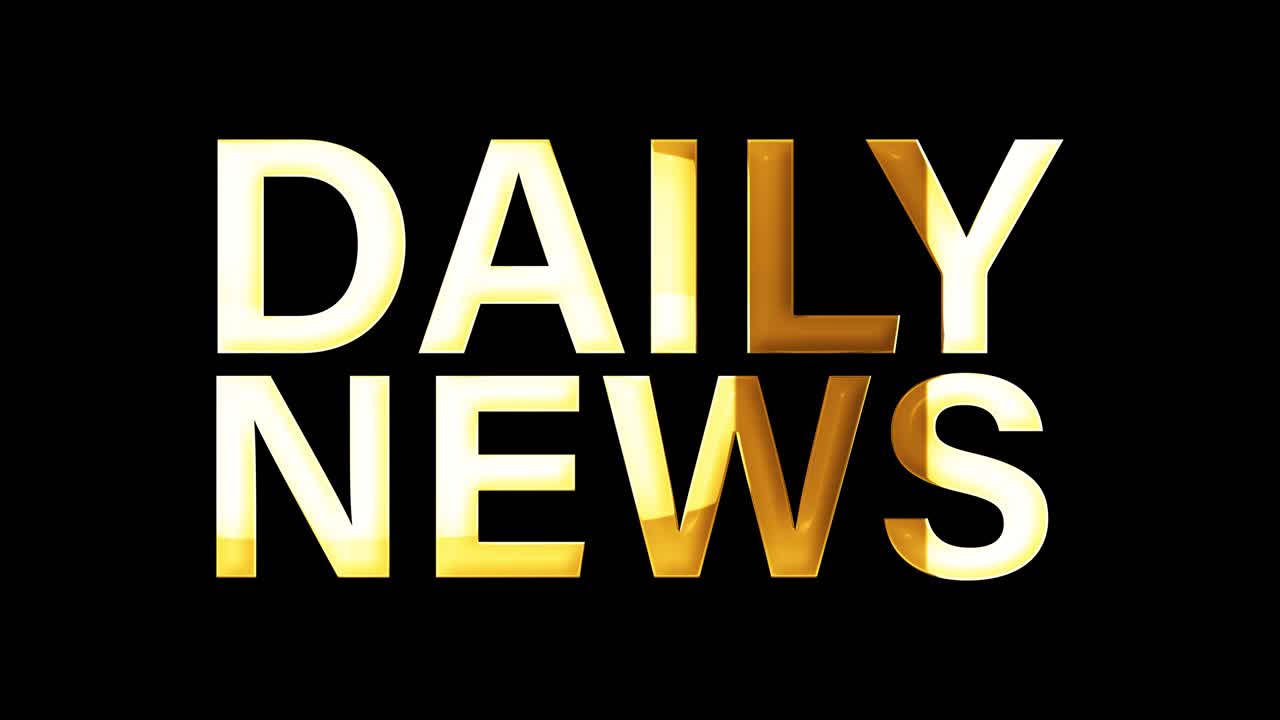 DAILY NEWS golden text with gold light effect loop animation. 4K 3D illustration Daily News headline sign motion isolated gold word using QuickTime Alpha Channel ProRes 4444 effect element.