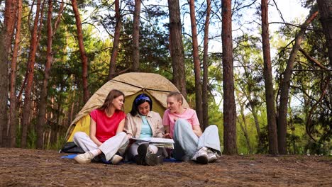 friends camping trip in the woods