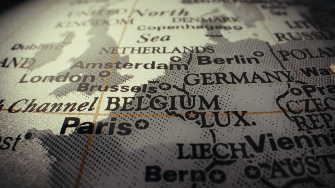 Close-up View of a World Map Focusing on Western Europe