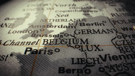 close-up view of a world map focusing on western europe