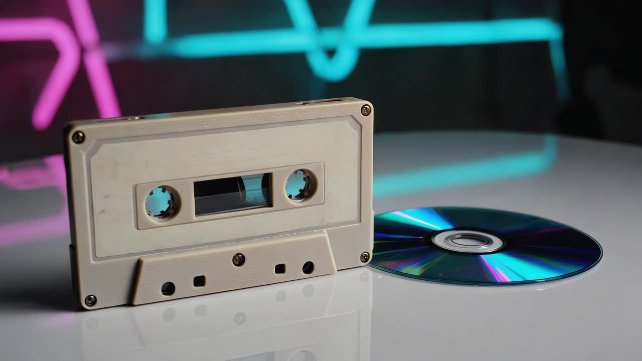Audio Cassette and Compact Disc with Neon Lights
