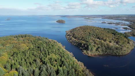 A-stunning-aerial-over-the-Clonbur-fishing-lakes-of-Lough-Corrib-and-Lough-Mask,-near-Connemara-National-Park,-Galway-County,-Ireland