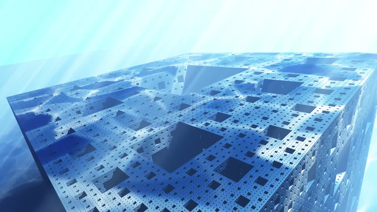 Submerged cube fractal with deep underwater atmosphere.