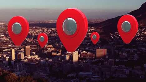 Animation-of-location-icons-with-city-in-background