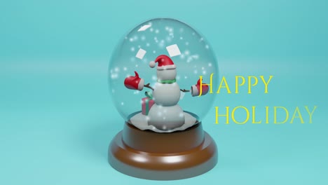 Animación-Del-Texto-De-Saludos-Navideños-Sobre-Un-Globo-De-Nieve-Navideño-Con-Un-Muñeco-De-Nieve-Sobre-Fondo-Azul