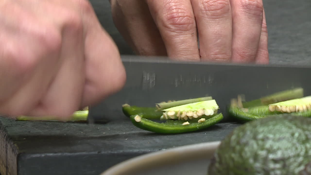 Chopping Jalapenos and Avocado