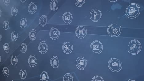 animación digital de iconos digitales en un patrón sin costuras contra el procesamiento de datos en fondo azul