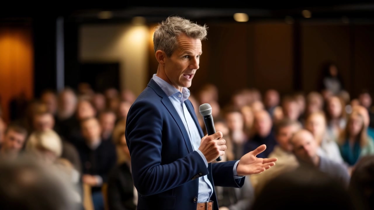 Relatore professionista che tiene una presentazione a un pubblico