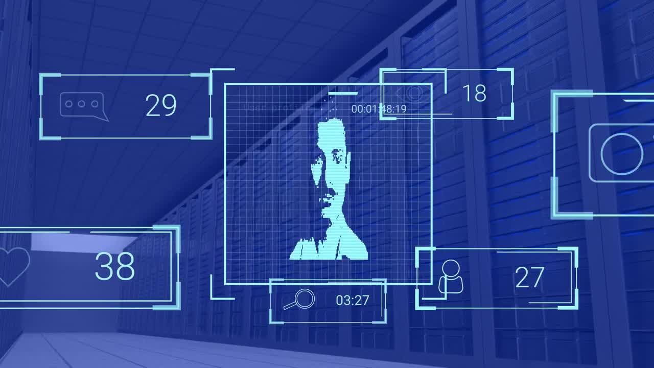 animación de fotos de redes sociales y reacciones en los servidores en azul