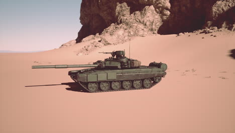 military tank in a desert landscape