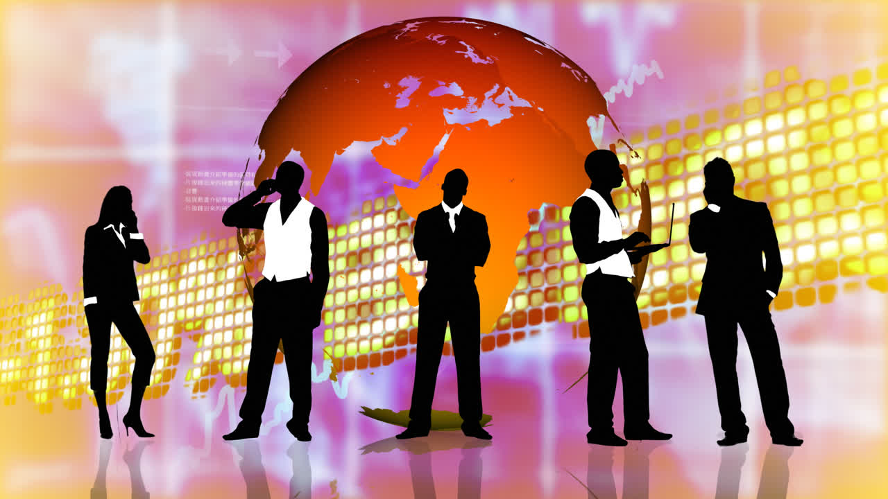 사람들이 실루을 가진 주식 시장 배경