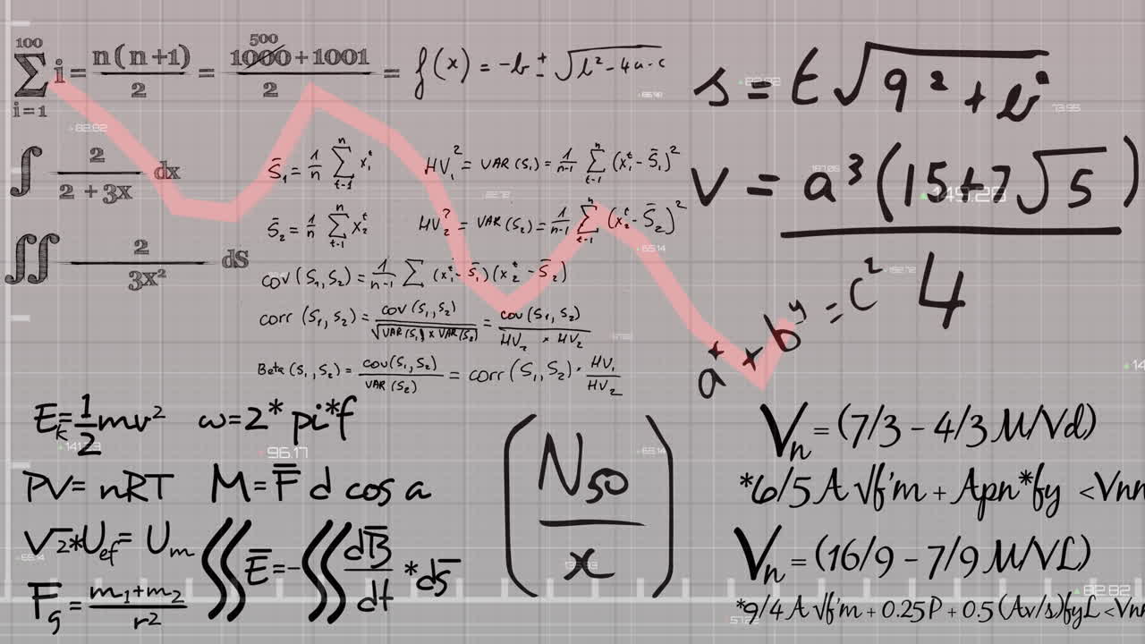 학교 노트북의 수학적 방정식 위에 있는 빨간 선의 애니메이션