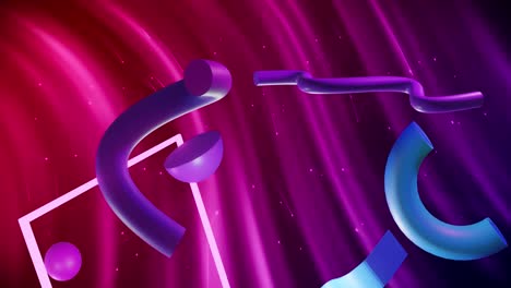 Animation of abstract 3d shapes over purple waving background