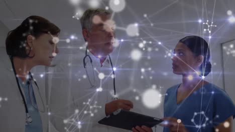 Animation-of-connections-and-molecules-over-diverse-female-and-male-doctors