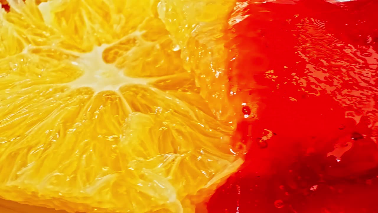Close-up of red fruit syrup dessert being prepared at Sharm El Sheikh market stall around orange pulp
