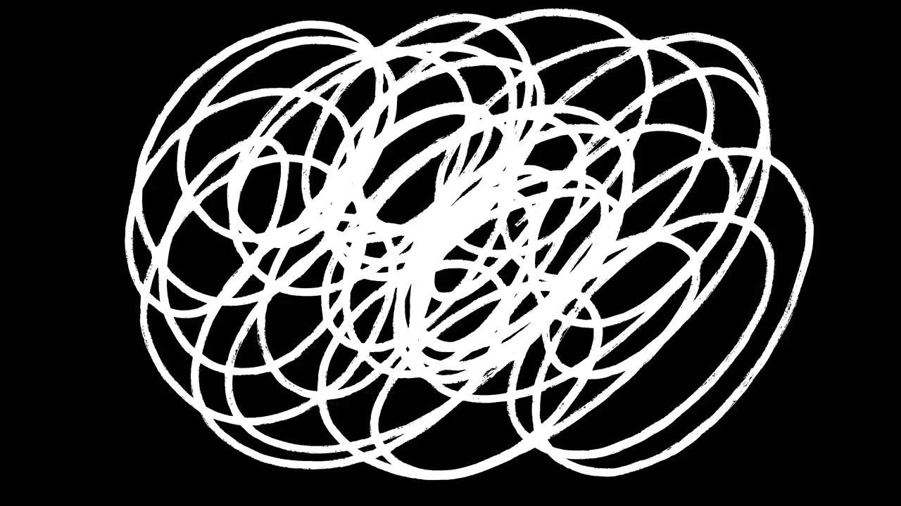 Animated White Scribble Shape Morphing on Black Background